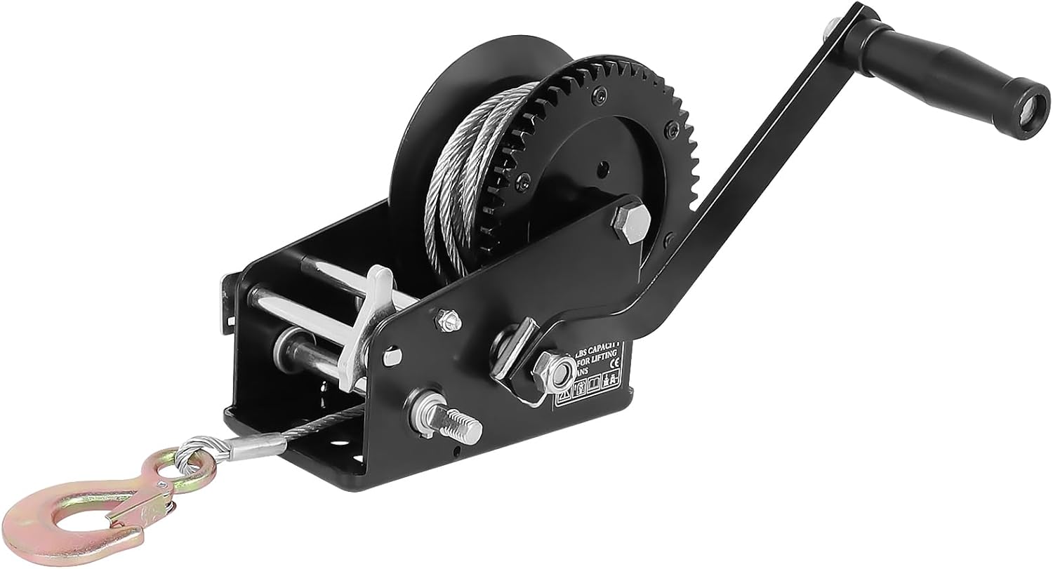 Heavy Duty Boat Trailer Winch – 3500LB Manual Hand Crank Winch with 32.8ft Steel Rope, Two-Speed (4:1 & 8:1), Powder Coated – for Boat, ATV, Utility Trailers 3500lbs with Steel Rope