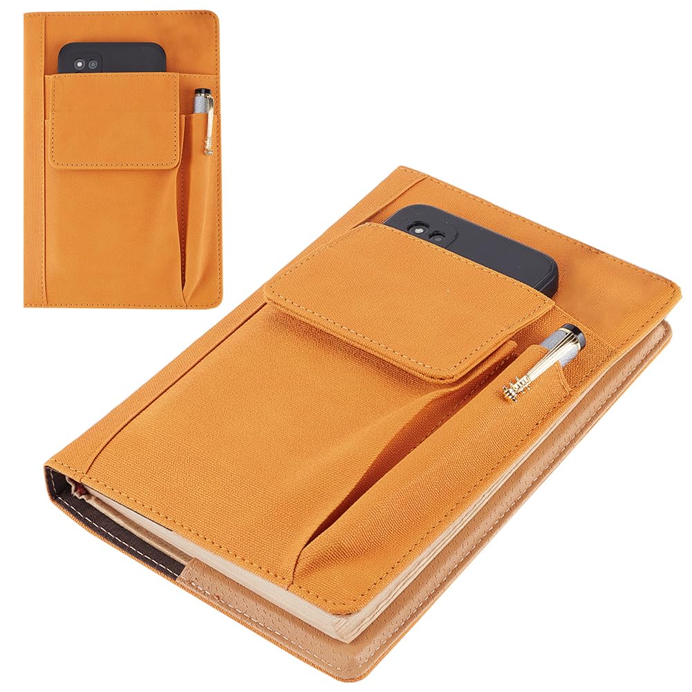 CRASPIRE Book Cover Orange PU Leather A5 Waterproof Reusable Pocket Book Cover with Pen Pockets for Book Lovers Gifts for Classmates โ image 1