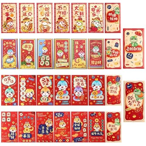 30pcs Red Envelopes Lucky Money Envelope Chinese Hong Bao Snake Gift Envelopes for Spring Festival Birthday Party Wedding Baby Gift Cover