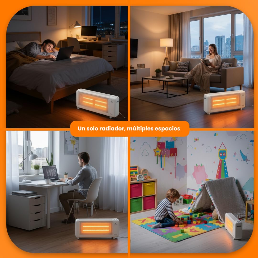 Sogo Radiador Eléctrico Bajo Consumo de Mica - Estufa Eléctrica Calor instantáneo y funcionamiento silencioso - Termostato Ajustable - 2 potencias 750/1500W - Protección Contra el Sobrecalentamiento