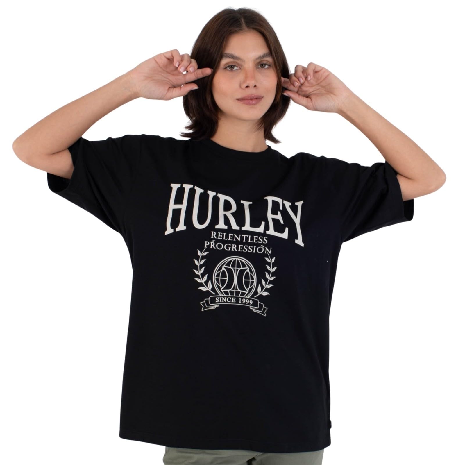 Hurley Womens Short Sleeve Global T-Shirt, Black, M EU