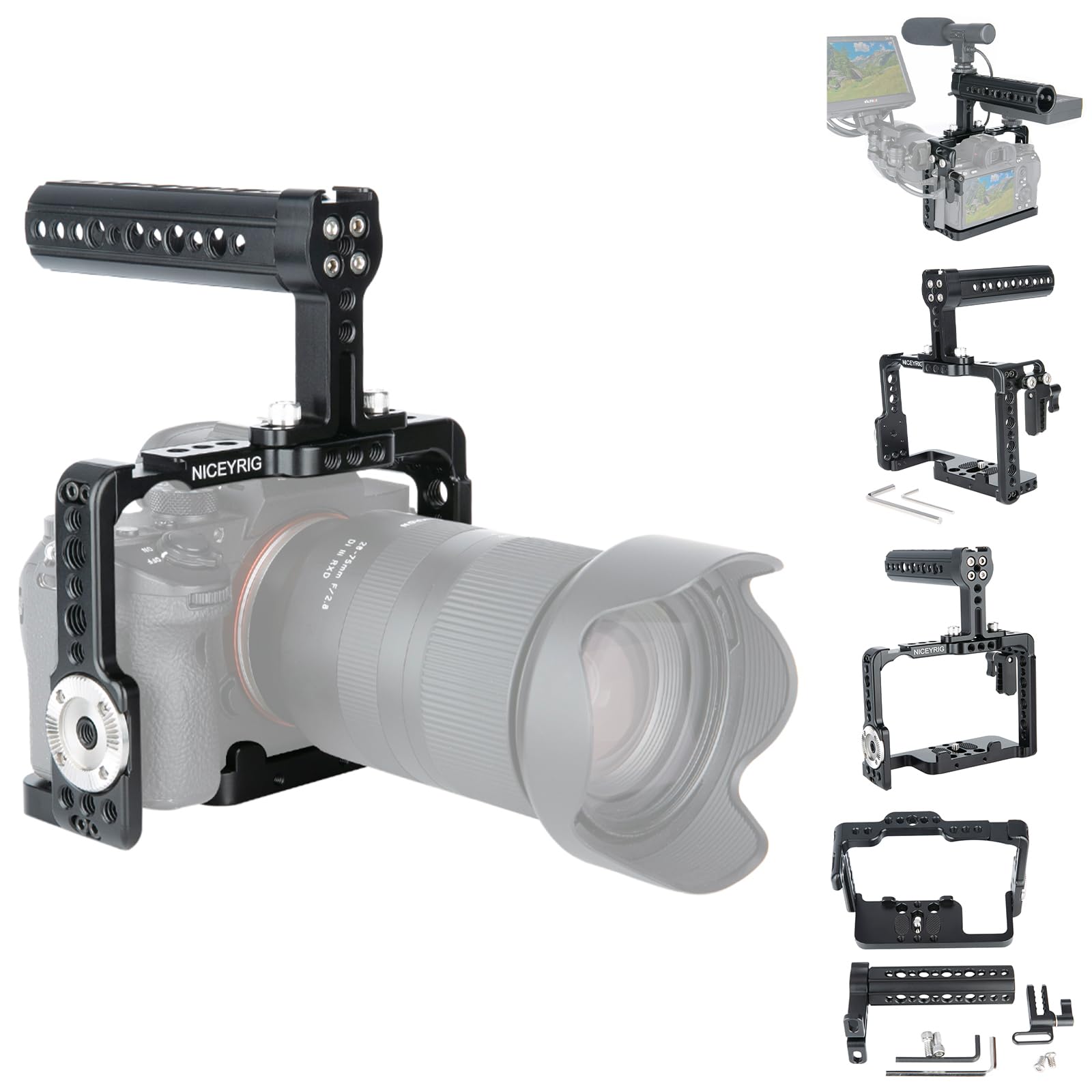 NICEYRIG A7RIII/A7III/A7MIII/A9/A7RII/A7SII fotocamera Cage kit con formaggio manico superiore HDMI Cavo per DSLR Sony A7RIII/A7MIII/A9/A7SII/A7RII A7II camera