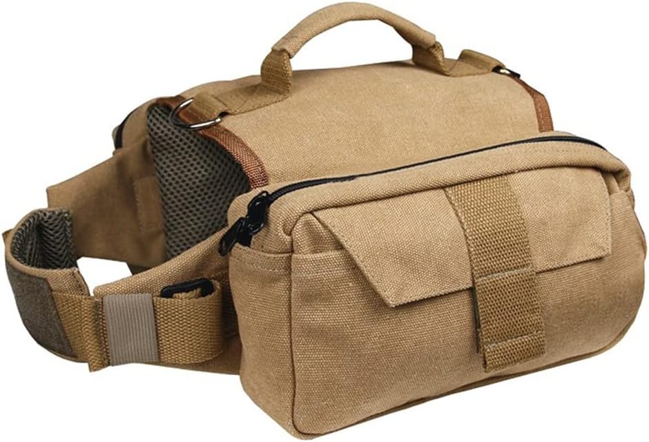 VVVSO Outdoor Dog Saddlebag Travel Pack Large Dogs Canvas Backpack Camping Bag (Medium, Khaki) : Pet Supplies