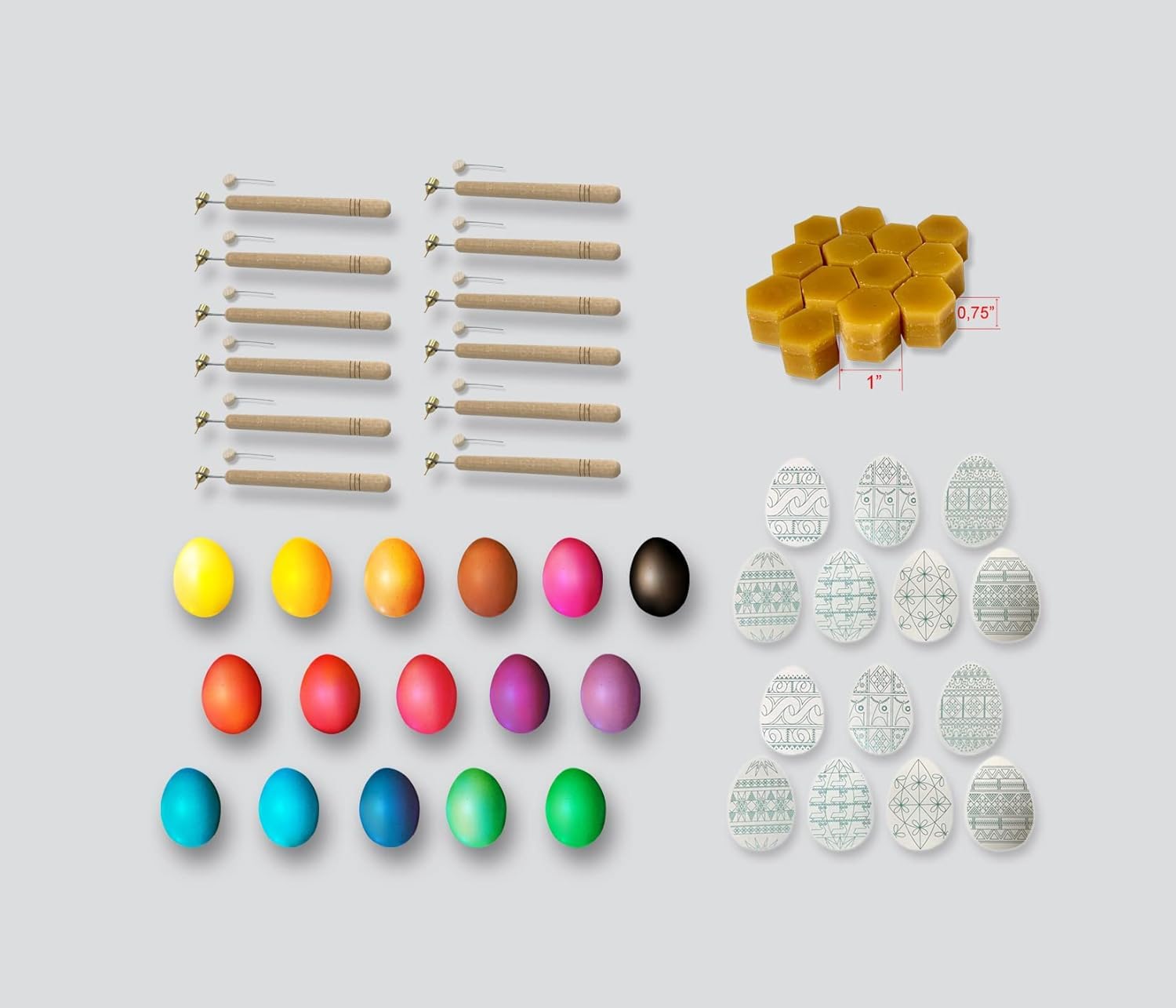 Pysanka Easter Egg Decorating Kit, 12 Wax Pens, 16 Dyes, 12 Combs of Wax, Master Class Group Set with Design Samples
