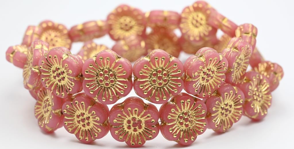 Outlet 10 Grams Flower Pressed Glass Beads, 18 x 18 mm, Opal Pink Pink Lined (71010-54321), Glass, Czech Republic