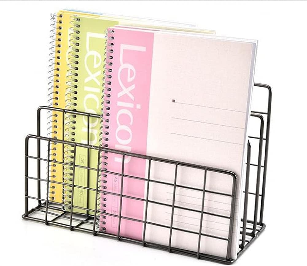 Magazine Rack Gold Metal File Organizer Desktop Book Holder Rack for Magazine Newspaper Office Home-Black