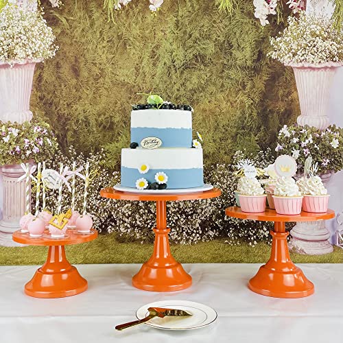 Kerynice 3 Piece Orange Cake Stands Set Metal Cupcake Pedestal Table Dessert Display Stand With Tall Base Decoration Serving Platter For Baby Shower Wedding Birthday Parties Celebration #TOP2