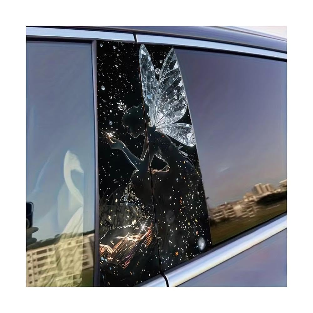 Dabhuoc One Color Car Parts 2Pcs Car Center Pillar Sticker Crystal-Winged Fairy Glossy Protective Polyethylene Film