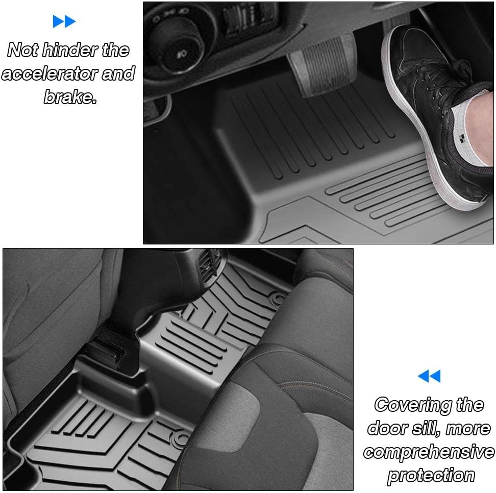 KUST Floor Mats for 2016-2023 Jeep Cherokee Accessories (Not for Grand Cherokee), All Weather Car Mats Front Rear 2 Rows Floor Liners TPE Rubber Raised Edge