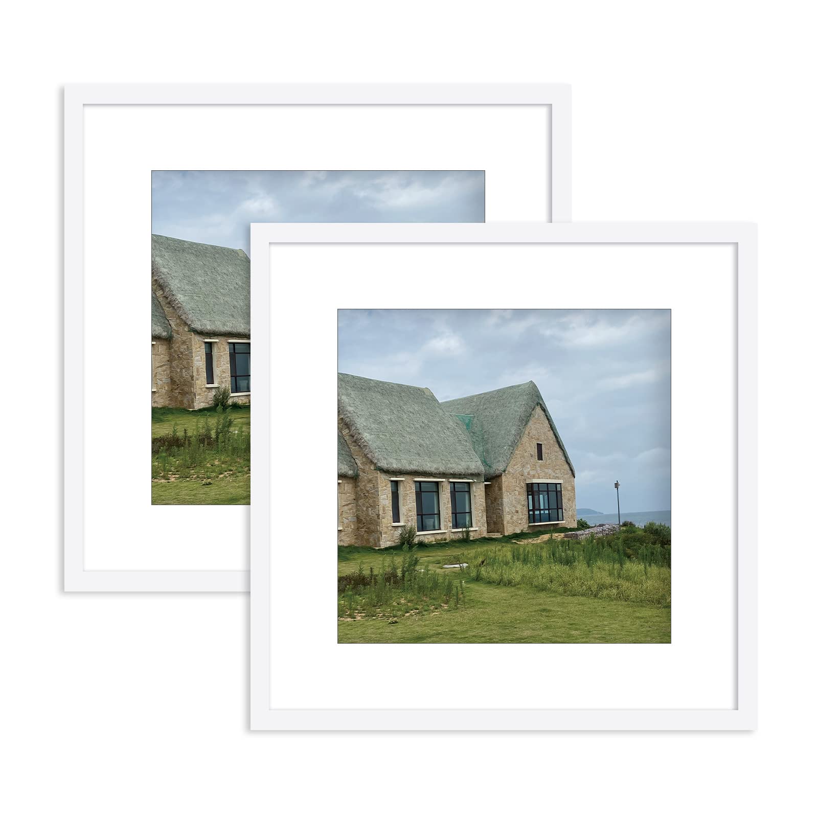 PUEOR 20x20 Picture Frame set of 2, White Solid Wood Frames,Display Pictures 16x16 with Mat or 20x20 Poster without Mat,Wall Gallery or Home Square Photo Frame (20 x 20)