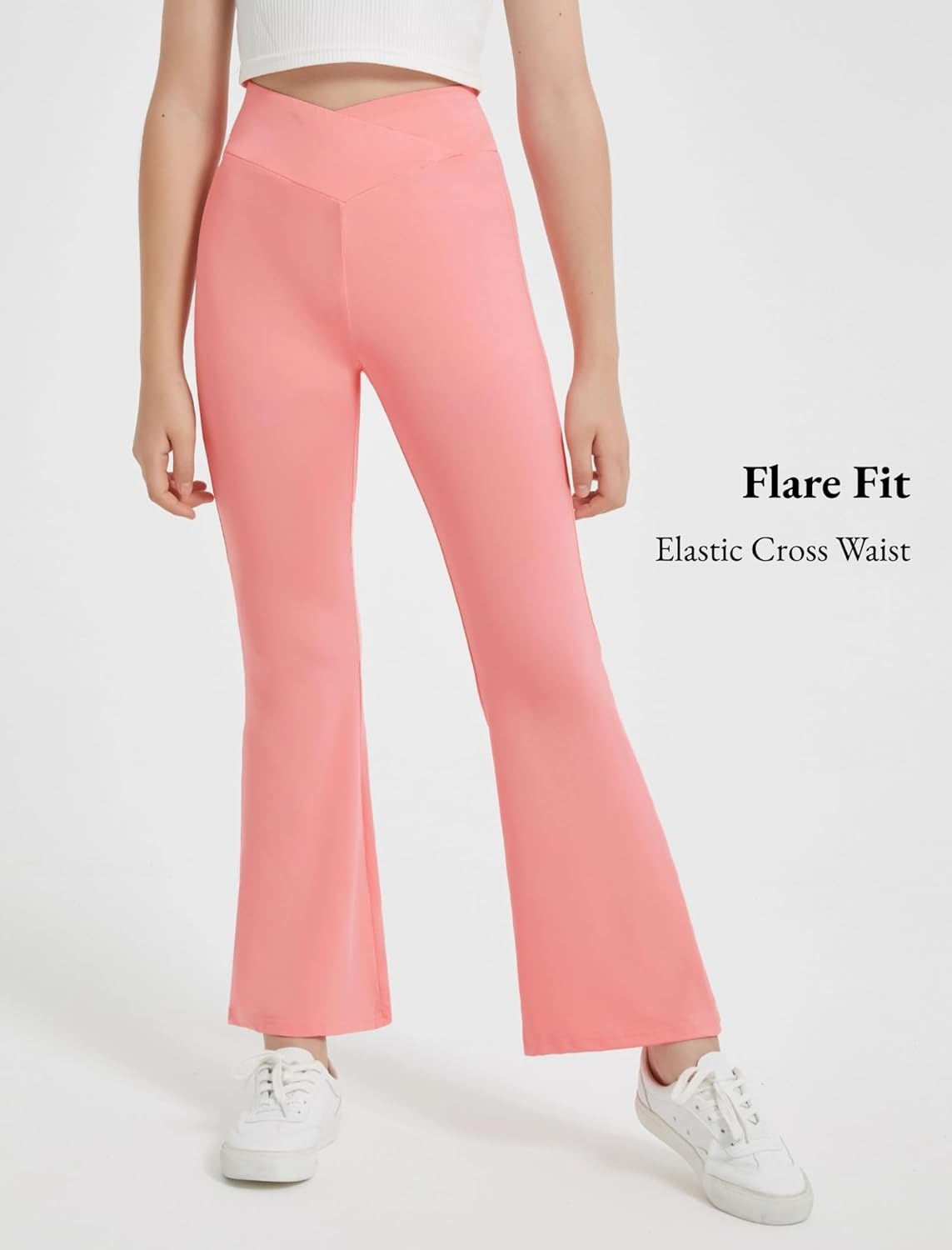 EXARUS Girls Leggings Flare/Skinny Yoga Pants Lightweight Flat/Crossover Waist Multipack Dance High Waisted Soft 6-14Y - Image 2