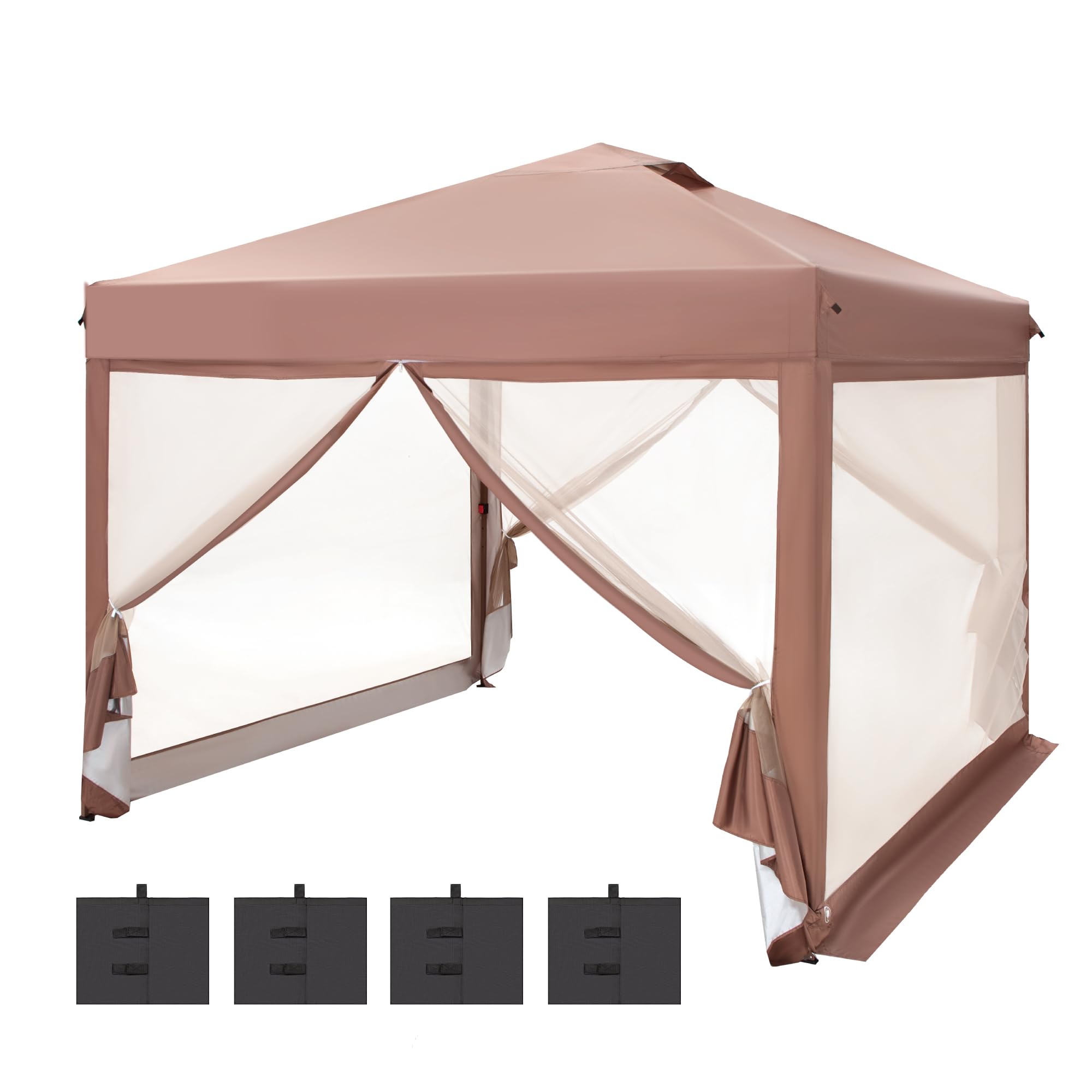 phi villa 10' x 10' pop up canopy tent with netting, instant gazebo, ez up screen house room with carry bag, height adjustable, for outdoor, garden, patio