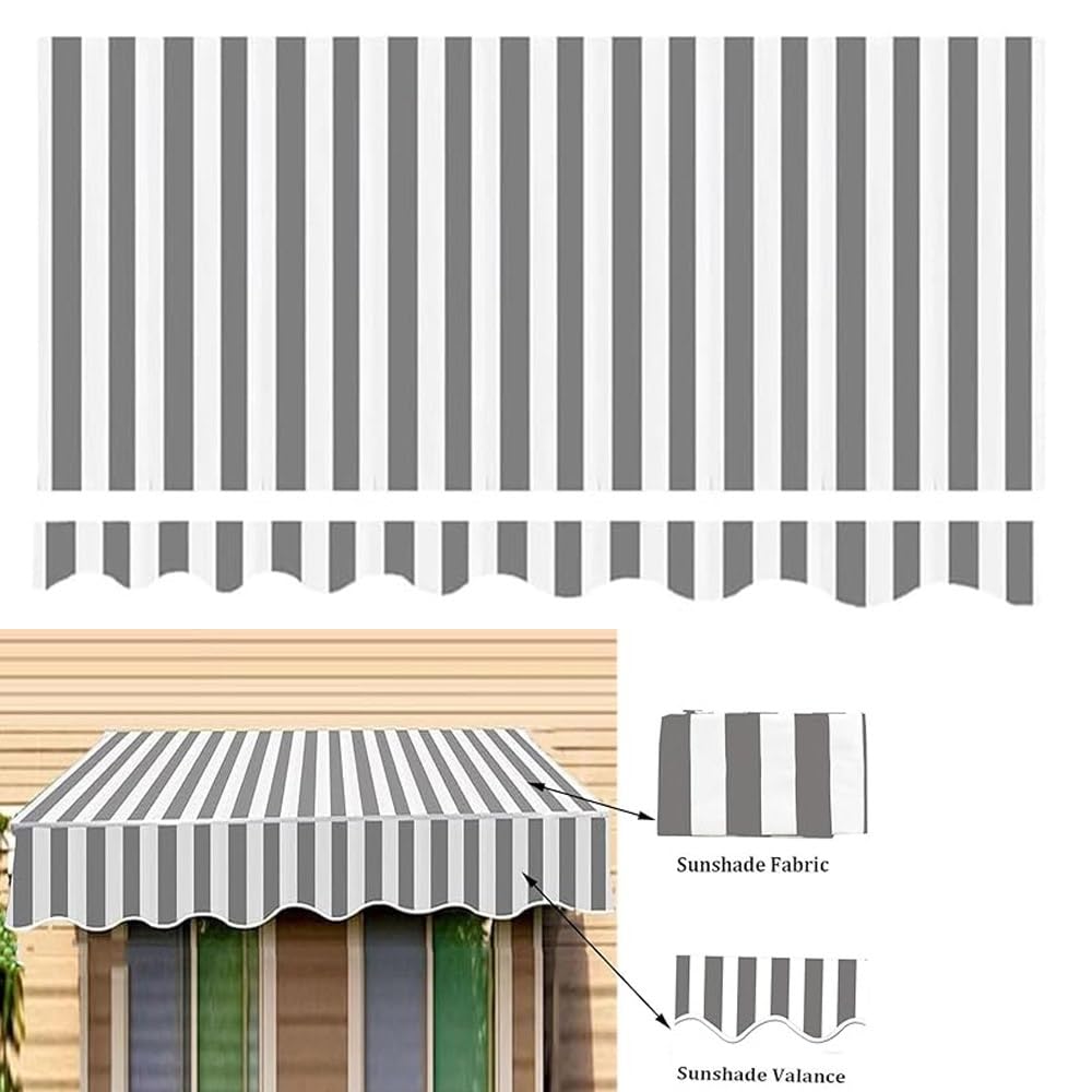 Materiał zastępczy do szarych markiz w paski, plandeka zamienna do markiz tarasowych o wymiarach 15 cm, zwijana osłona przeciwsłoneczna do sklepów i restauracji (13 x 9,8 cm)