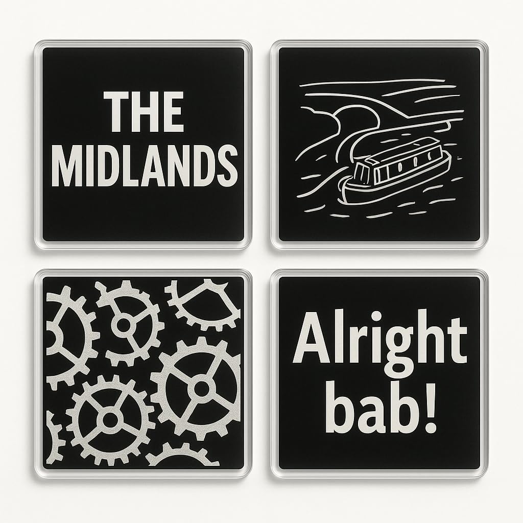 The Plum Penguin Midlands Echoes Acrylic Coaster Set Of 4 With Design - Celebrate Uk Industrial Heritage Home Decor Gift