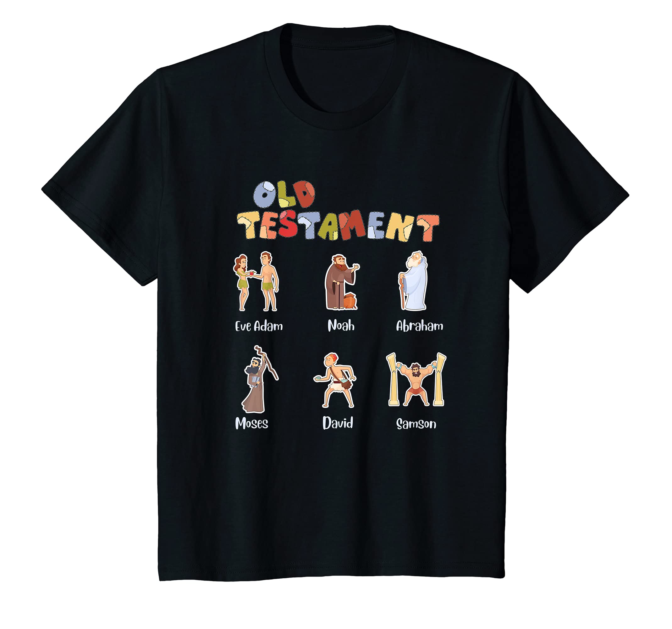 Youth Christian Old Testament Verse Shirt Bible Characters T-Shirt, Black, 2