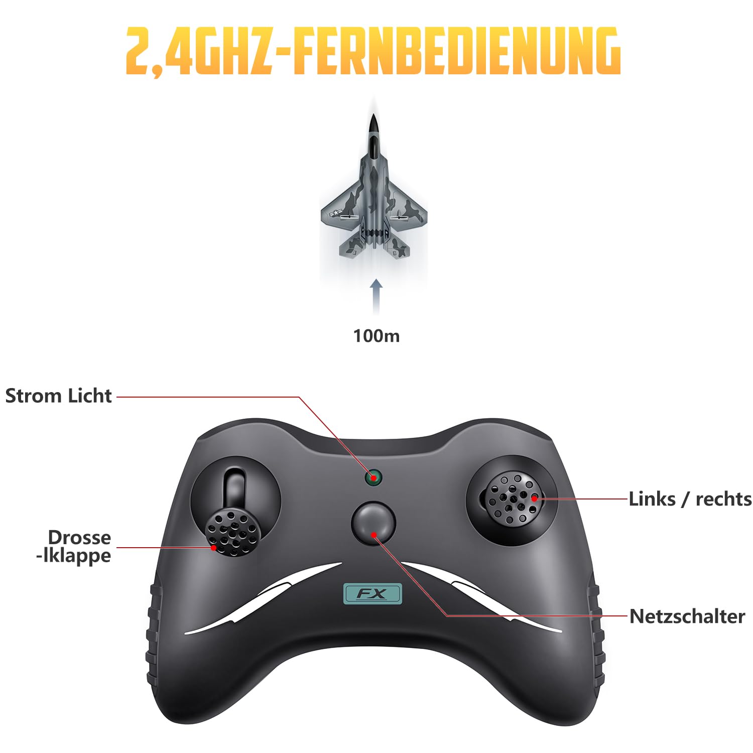 HAWK'S WORK 2 Kanal Ferngesteuertes Flugzeug F-22, Bereit zum Fliegen, 2,4 GHz RC Flugzeug Leicht zu Fliegen für Kinder & Anfänger