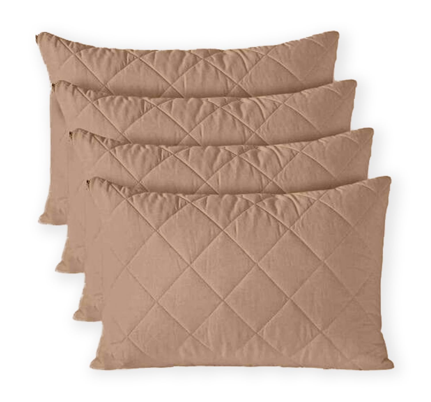 Ayka Waterproof Quilted Pillow Protector 220 GSM Soft Cotton Quilted Pillow Cover Protector Zippered Closure, Protection Against Water Spills & Dustmites- Beige, (18 x 28 inch) (Pack of 2)