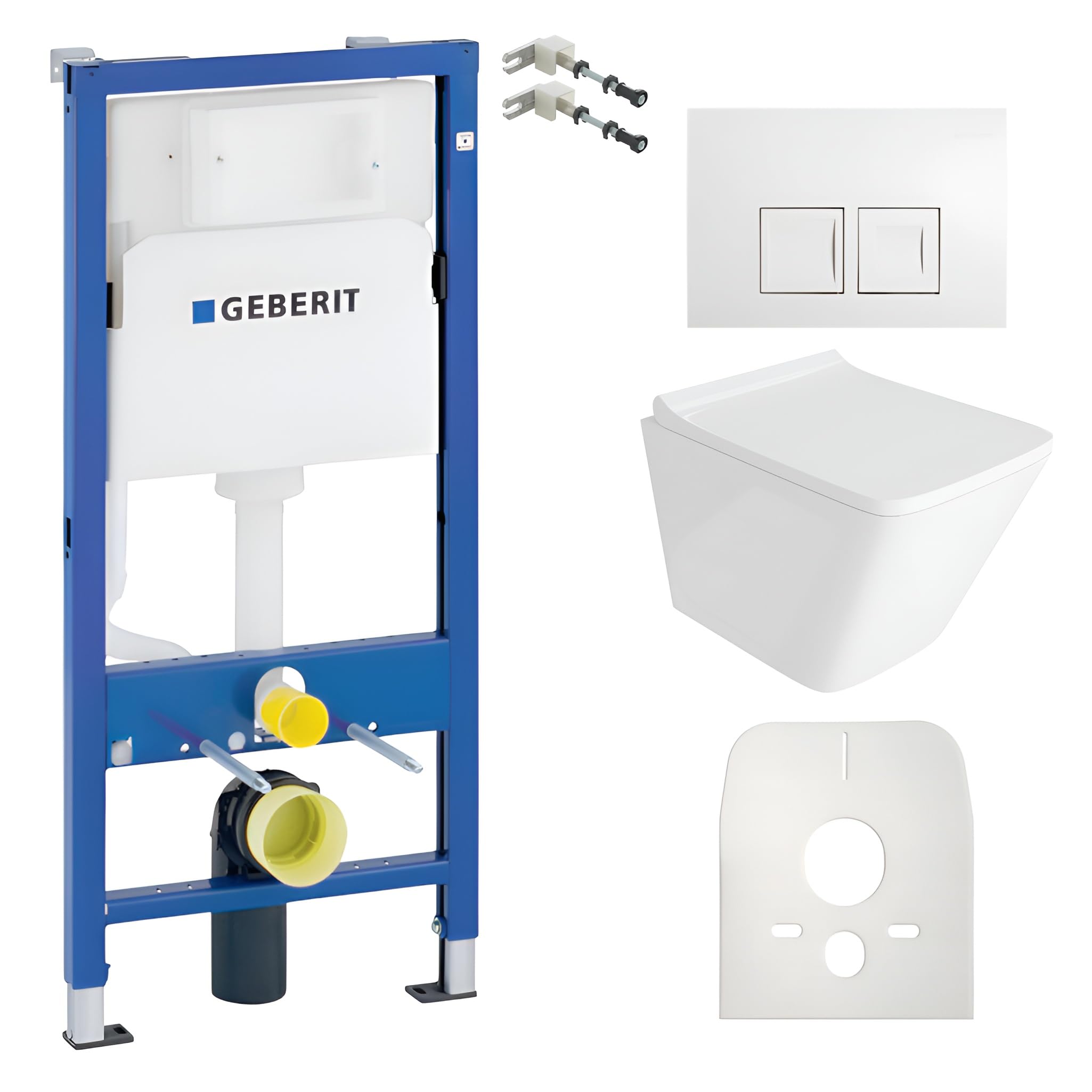 GEBERIT Duofix Basic Elemento de pared + Inodoro de descarga profunda Maio Blanco Sin reborde + Asiento de inodoro + blanco Juego completo Cisterna empotrada Inodoro Juego completo WC