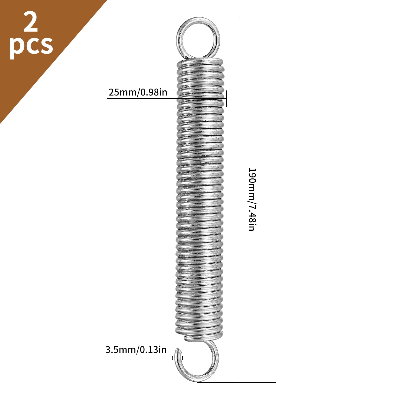 Muelles de Compresión 190mm Acero al Carbono Resorte de Extensión Doble Gancho OD 25mm