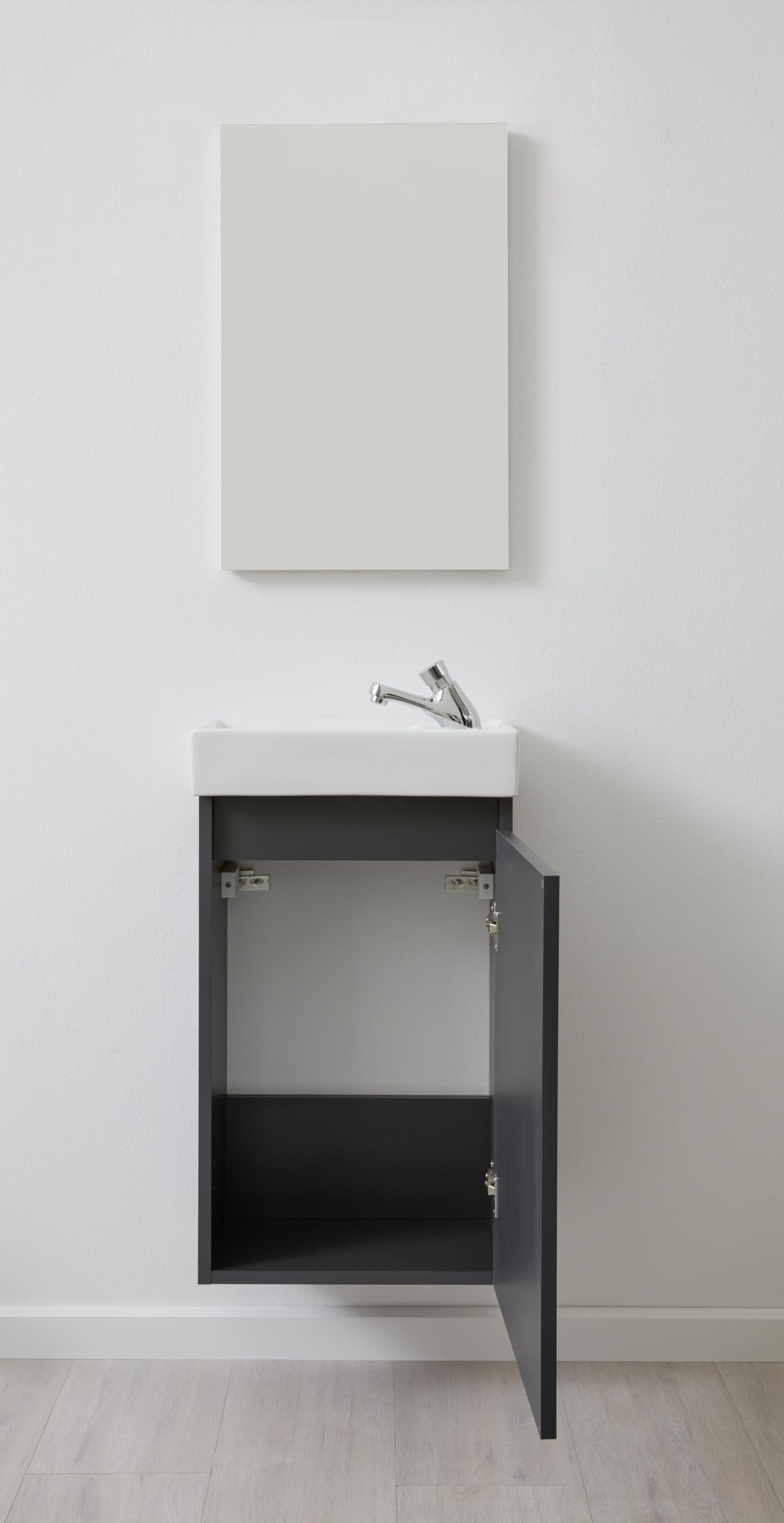 trendteam smart living - Champ - kompaktes Badmöbel-Set (WBU + Waschbecken + Spiegel) - Grau - (BxHxT) 40 x 60 x 21/39 x 60 x 2 cm - Kratzfest