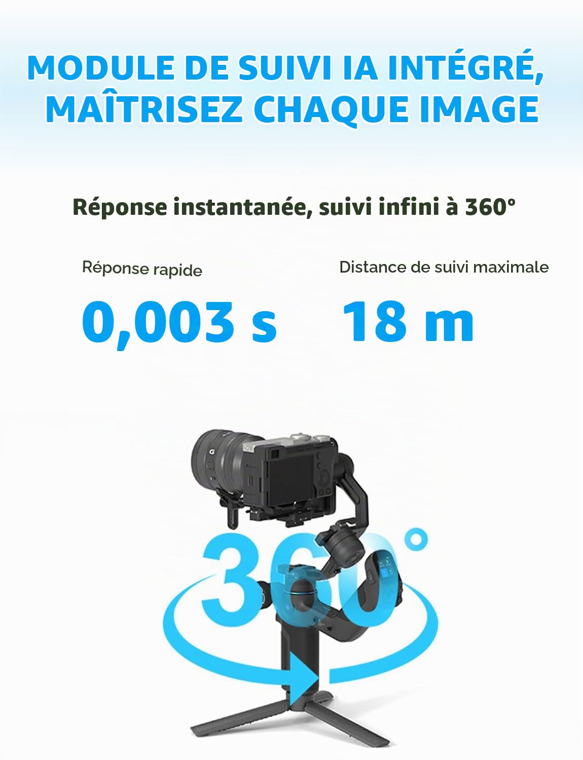FeiyuTech SCORP Mini-3-Pro 4-en-1 Cardan Stabilisateur 3-Achsen,pour Appareil Photo/Smartphone/Caméra d'action, Suivi IA Intégré, Poignée de Commande Détachable, Charge Utile de 2 kg