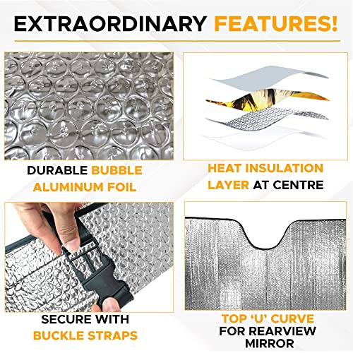 Image of EcoNour Accordion Windshield Sun Shade for Jeep Wrangler | Car Shade Front Windshield Designed for Jeep Wrangler| Dashboard Sun Visor for UV and Heat | XS 53 x 17 inches