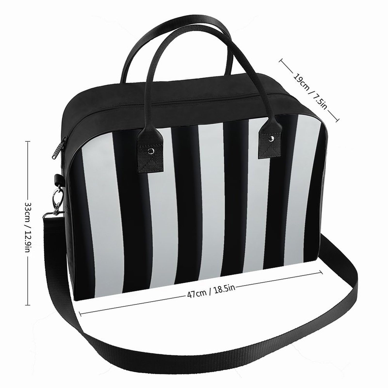 Black White Stripes Laptop Tote Bag Casual Travel Handbag Multi Pocket Shoulder Bags for Work Travel