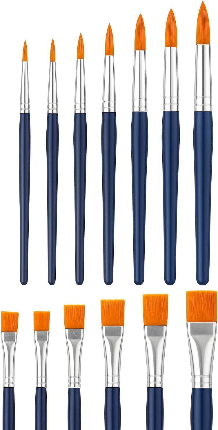 Kit com 12 Pincéis Artísticos de Ponta Fina Ponta Chata Para Aquarela Acrílica Óleo Guache e Artesanato Uso Semi-Profissional e Escolar Detalhes e Contornos Kit com 12 Pincéis Artísticos de Ponta Fina Ponta Chata Para Aquarela Acrílica Óleo Guache e Artesanato Uso Semi-Profissional e Escolar Detalhes e Contornos