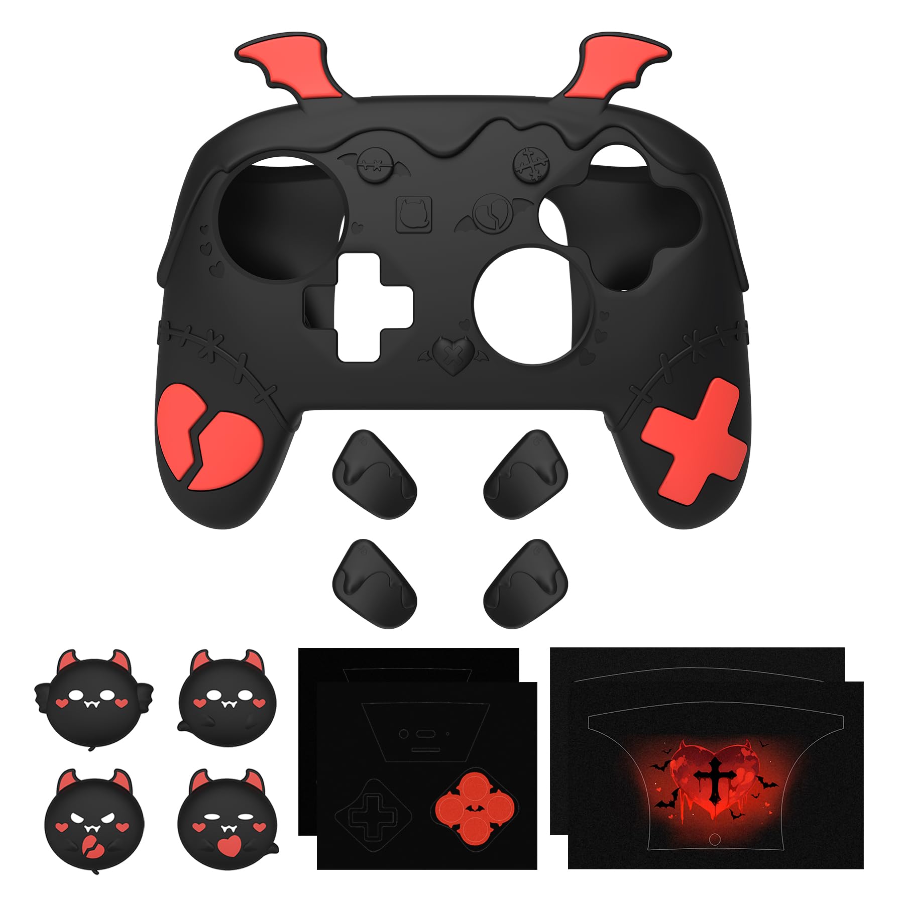PlayVital Funda de Silicona para Nintendo Switch 2 Pro Mando - Carcasa Protectora con Tapas de Botón Trasero & Thumb Grips & Stickers, Antideslizante y Antigolpes - Diseño Gótico (Negro)
