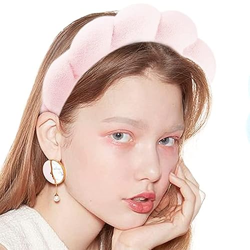 LOPJGH Esponja con diadema de spa para mujer bonita toalla de rizo para maquillaje lavado facial cuidado de la piel ducha 1 unidad rosa