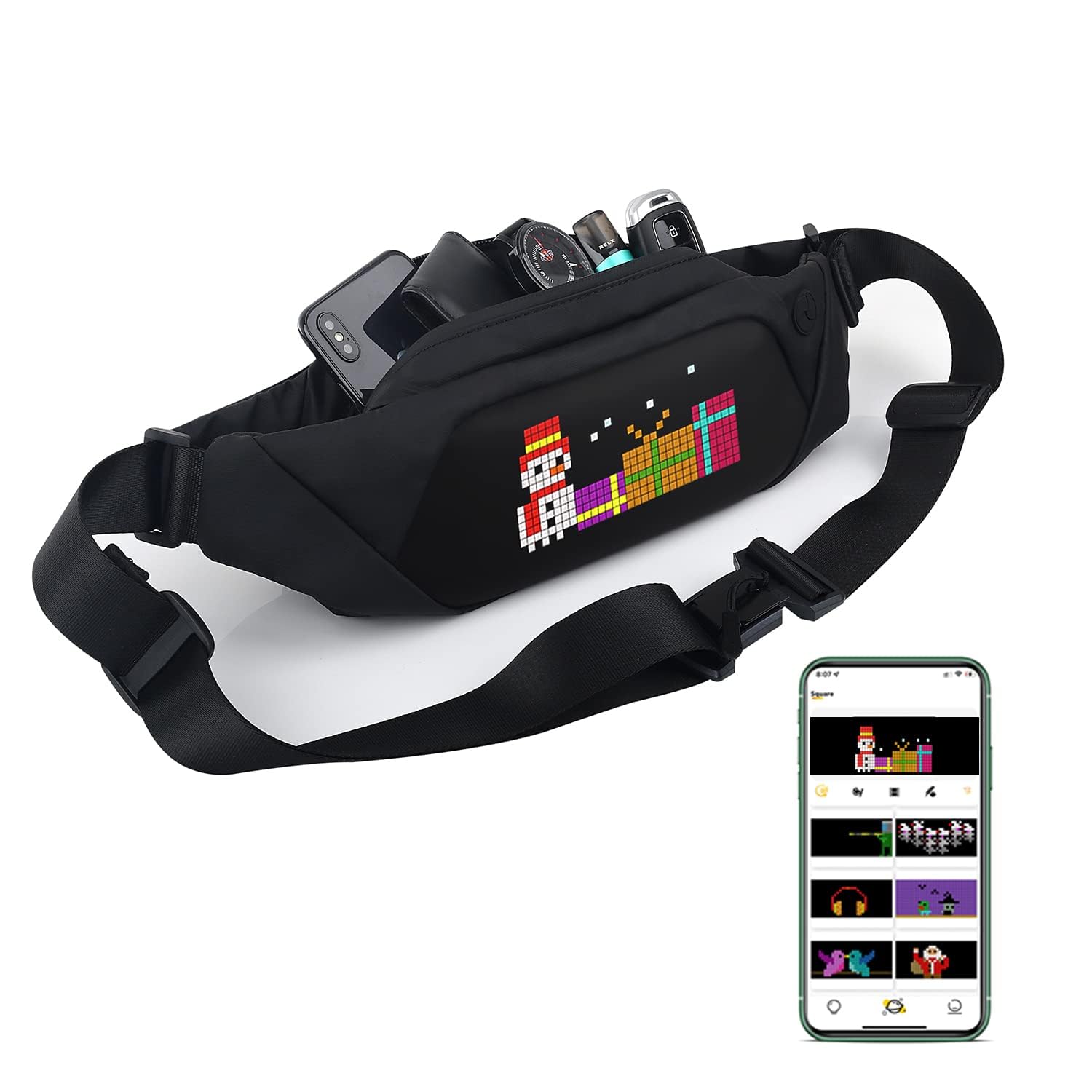 Bequest Led Fanny Packs with Bluetooth & Programmable,Waist Bag Pack with Full-Color Screen,Travel Single Shoulder Bag for Men Women, Black, Medium-image-5