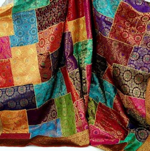 Guru-Shop Manta Oriental de Patchwork Brocado, Colcha India - Patchwork, Multicolor, Sintético, 270x220x0,5 cm, Colchas de Brocado