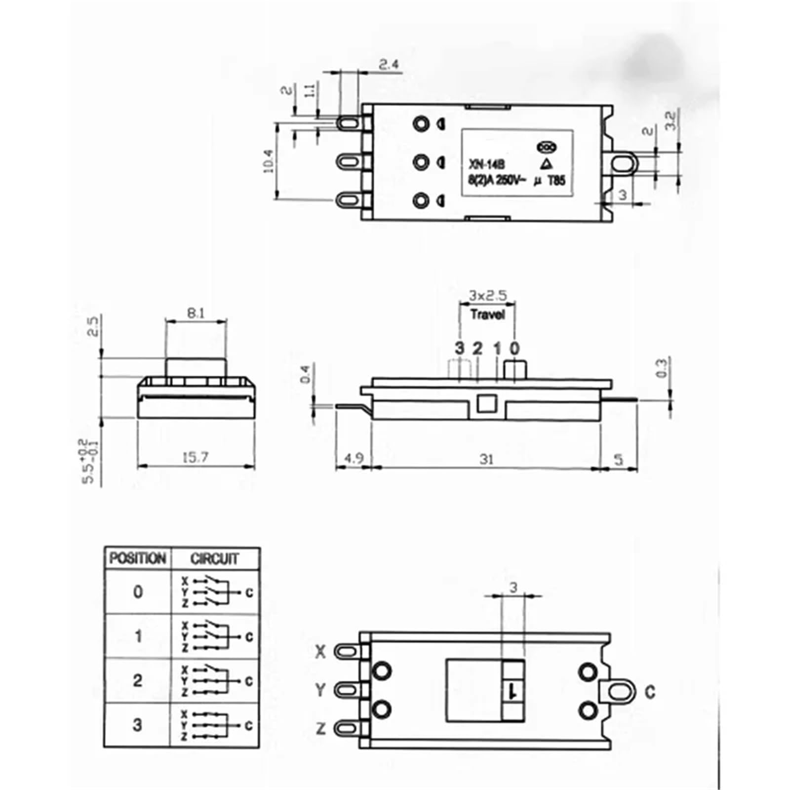 XN-14B Interruttore a levetta Interruttore for asciugacapelli a 4 pin a 3 velocità Interruttore for asciugacapelli 8A250V 16A125V T85(5pcs)