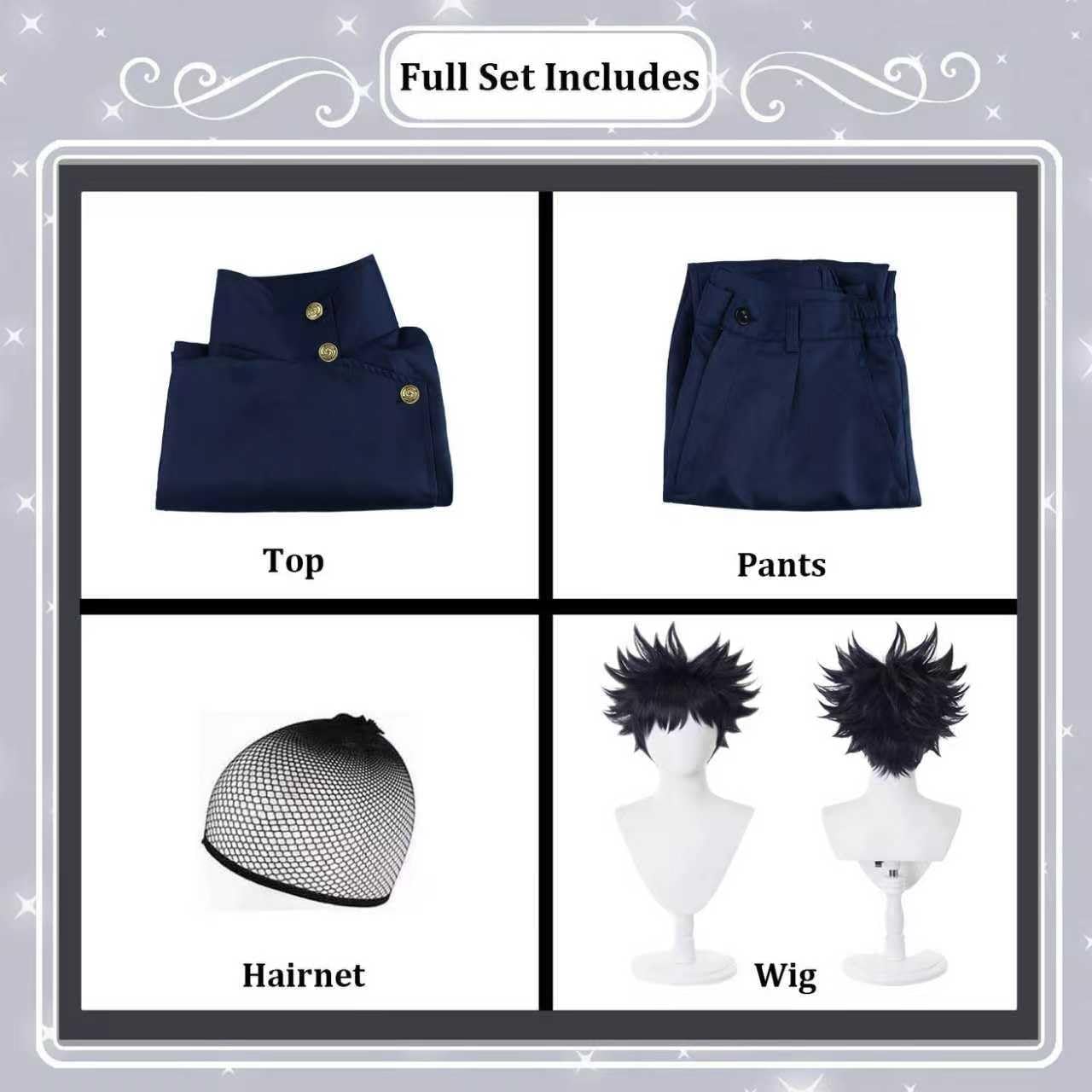 Anime Personaggio Fushiguro Megumi Costume Cosplay Vestito Itadori Yuji Gioco di Ruolo Uniforme Set Completo Halloween Carnevale Festa Dress Up Suit con Parrucca per Uomo