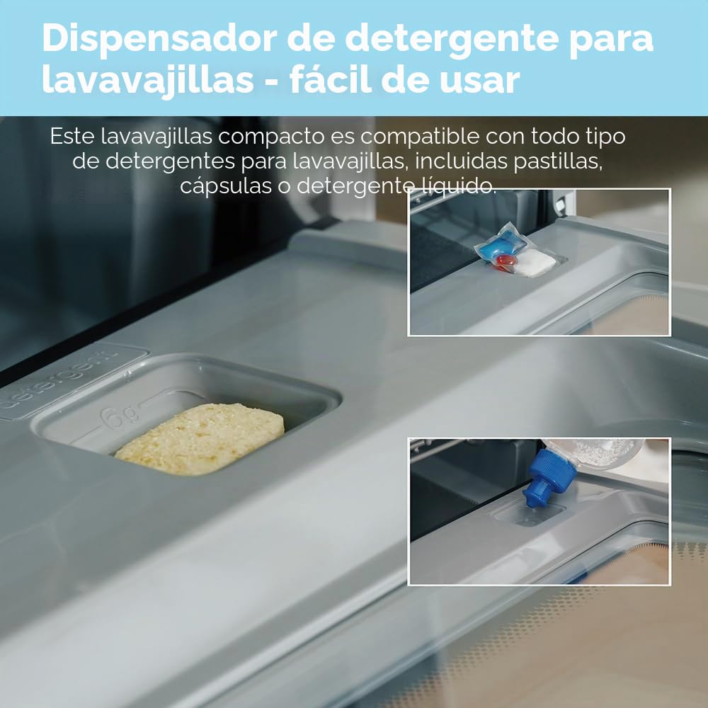 Midea Lavavajillas de mesa para 3 cubiertos, se puede utilizar con y sin conexión de agua, control IOT, 6+1 programas, control táctil, mini lavavajillas para apartamentos, dormitorios y autocaravanas