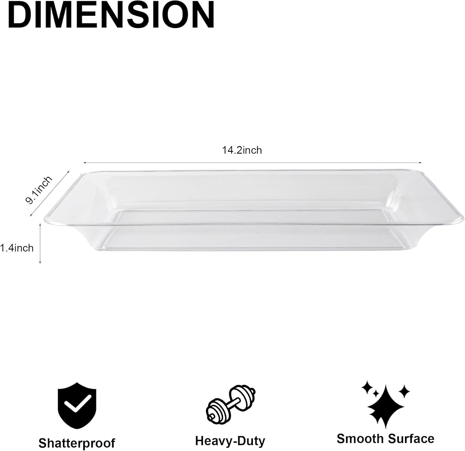 6-Pack 14" x 9" Clear Large Plastic Serving Trays, Reusable Serving Platters for Dessert, Fruit, Snacks, Cookies, Heavy Duty Food Serving Tray for Kitchen, Party