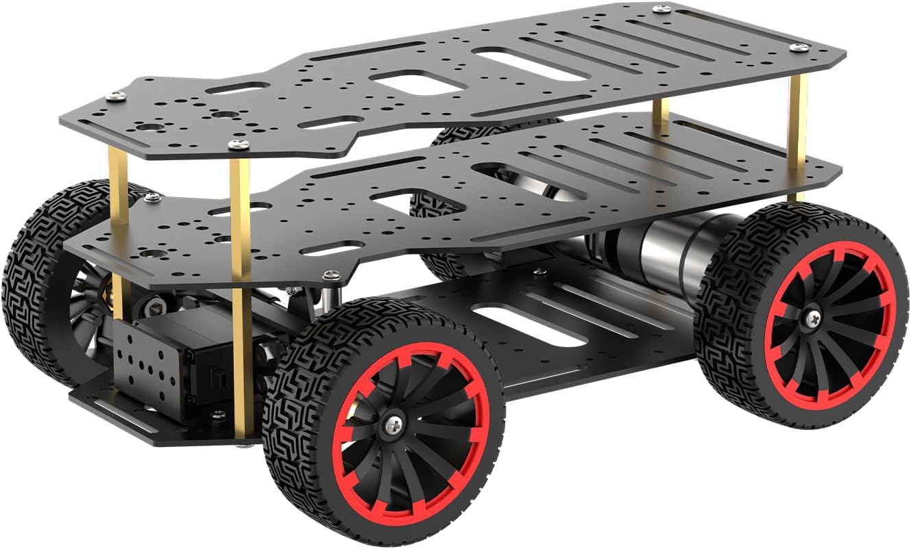 Ackermann Chassis Encoder Motor Robot Car Kit, Full-Metal Smart Car Chassis for Arduino/Raspberry Pi/Jetson ROS Robot DIY Remote Control Robotic Car Learning Kit (Double Layer)