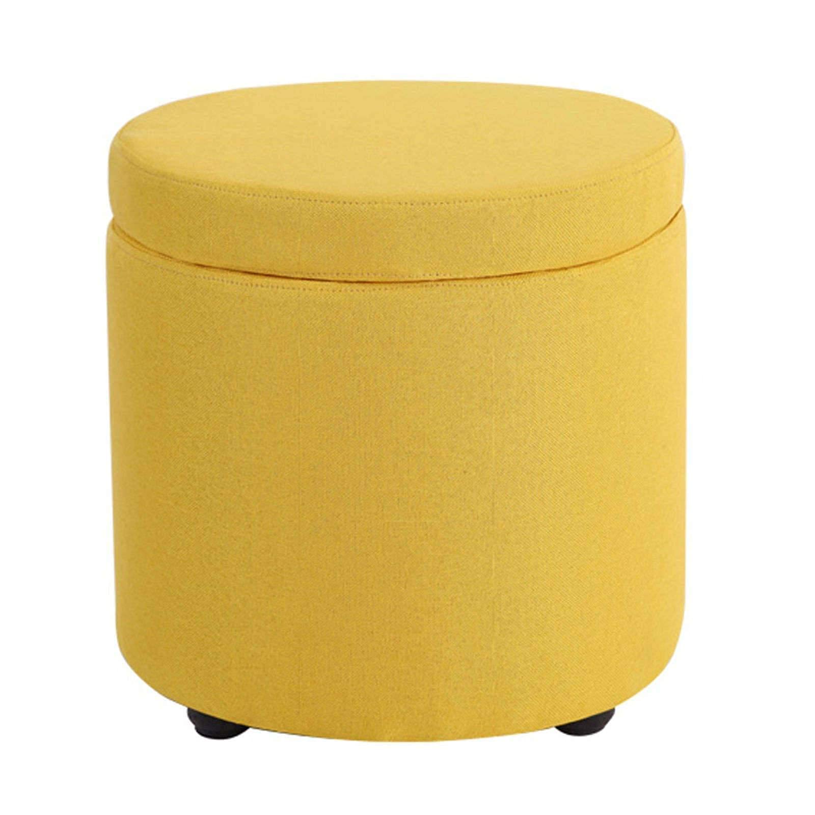 Poggiapiedi, Pouf in Lino, Contenitore Rotondo salvaspazio, poggiapiedi Adatto per Camera da Letto e soggiorno/giallo/32 * 32 * 32 cm