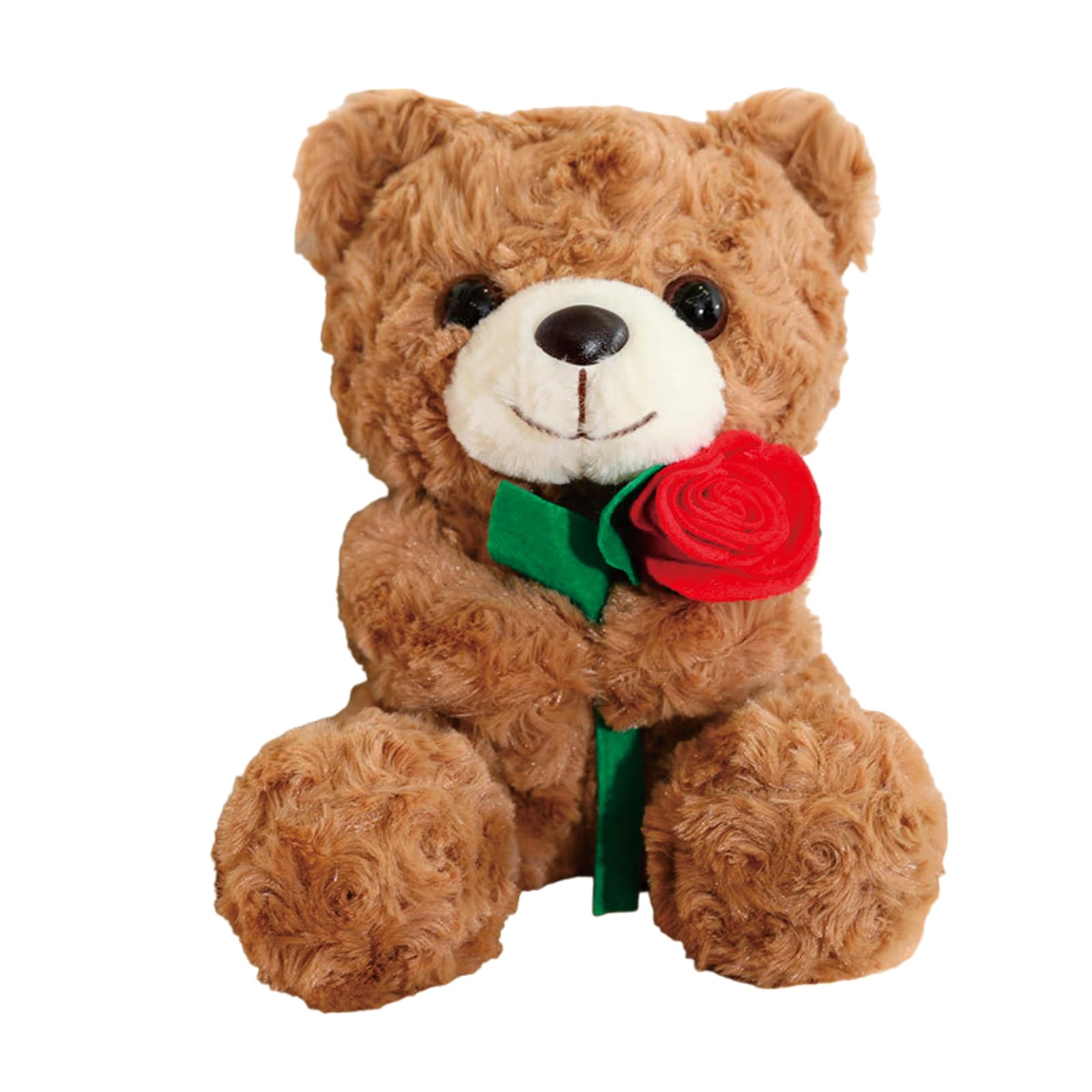 CBMZHF Plush Teddy Bear with Red Rose, Brown, Soft Cuddly, 30 cm Height, 17 cm Width, Romantic Gift, 30 Centimeters