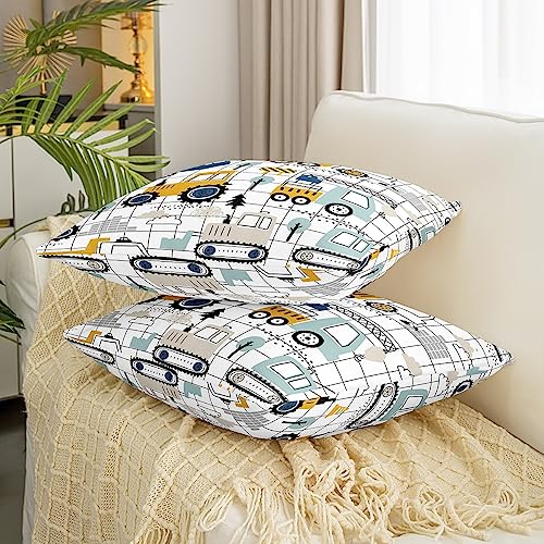 Feelyou WYLS5477ZQ-KD_45X45X2 Construction Throw Pillow Covers 18 Inchx18 Inch Set Of 2 Kids Excavator Tractor Toddler Throw Pillowcases Equipment Trucks Plaid Grid Pillow Cases Cushion Covers Construction Vehicles Whitecushion Cases thumb #2