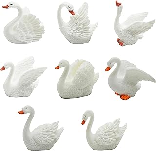 8Pcs Mini White Swan Figurines 2inch Miniature Swan Cake Toppers Resin Swans Fairy Garden Accessories for DIY Moss Landscape Birthday Party Wedding Home Decoration