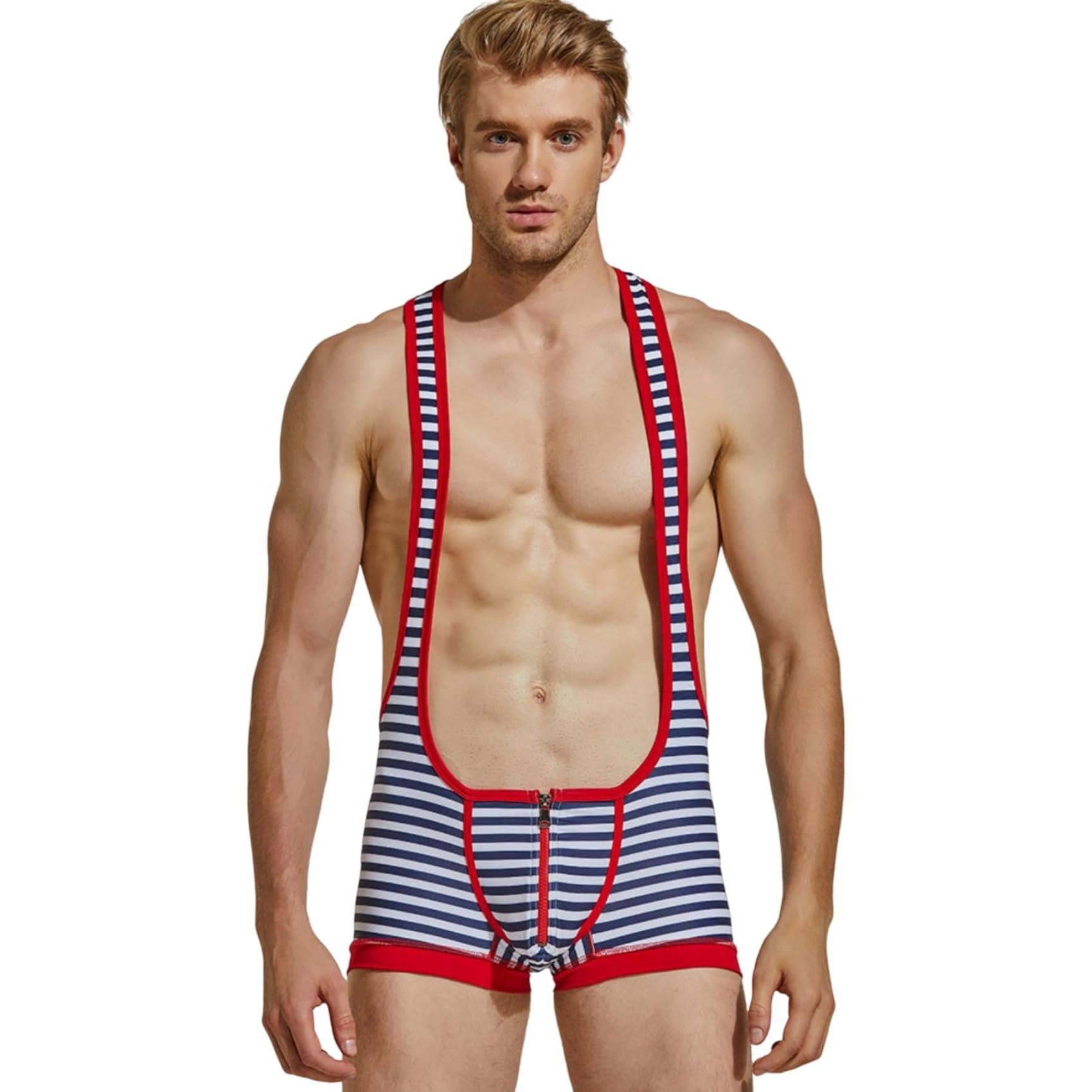 Wayonge Men's Wrestling Singlet Athletic Leotard for Active Wrestling or Workout Jumpsuits Men's Sleeveless Sport Bodysuit, Tw- 9708-red, Large