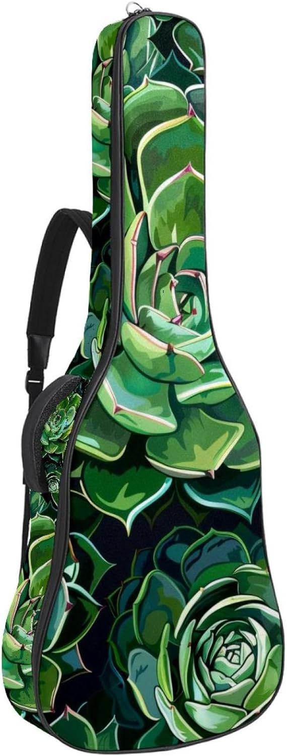 Acoustic Guitar Gig Bag 1 cm Thick Padding, Waterproof Electric Guitar Bag 40-42 Inch Guitar Case Backpack with Dual Shoulder Strap, Green Succulent Cactus Seamless Pattern