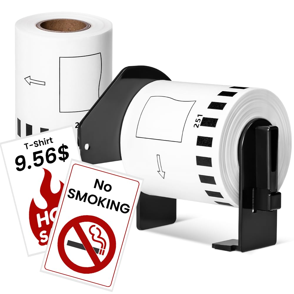 Endlosetiketten Kompatibel Brother DK-22251 für Brother QL Etikettendrucker | 2 Rollen 62mm x 15,24m DK22251 Selbstklebende Papier Etiketten für Brother QL-800 QL-810W QL-820NWB Rot/Schwarz auf Weiß
