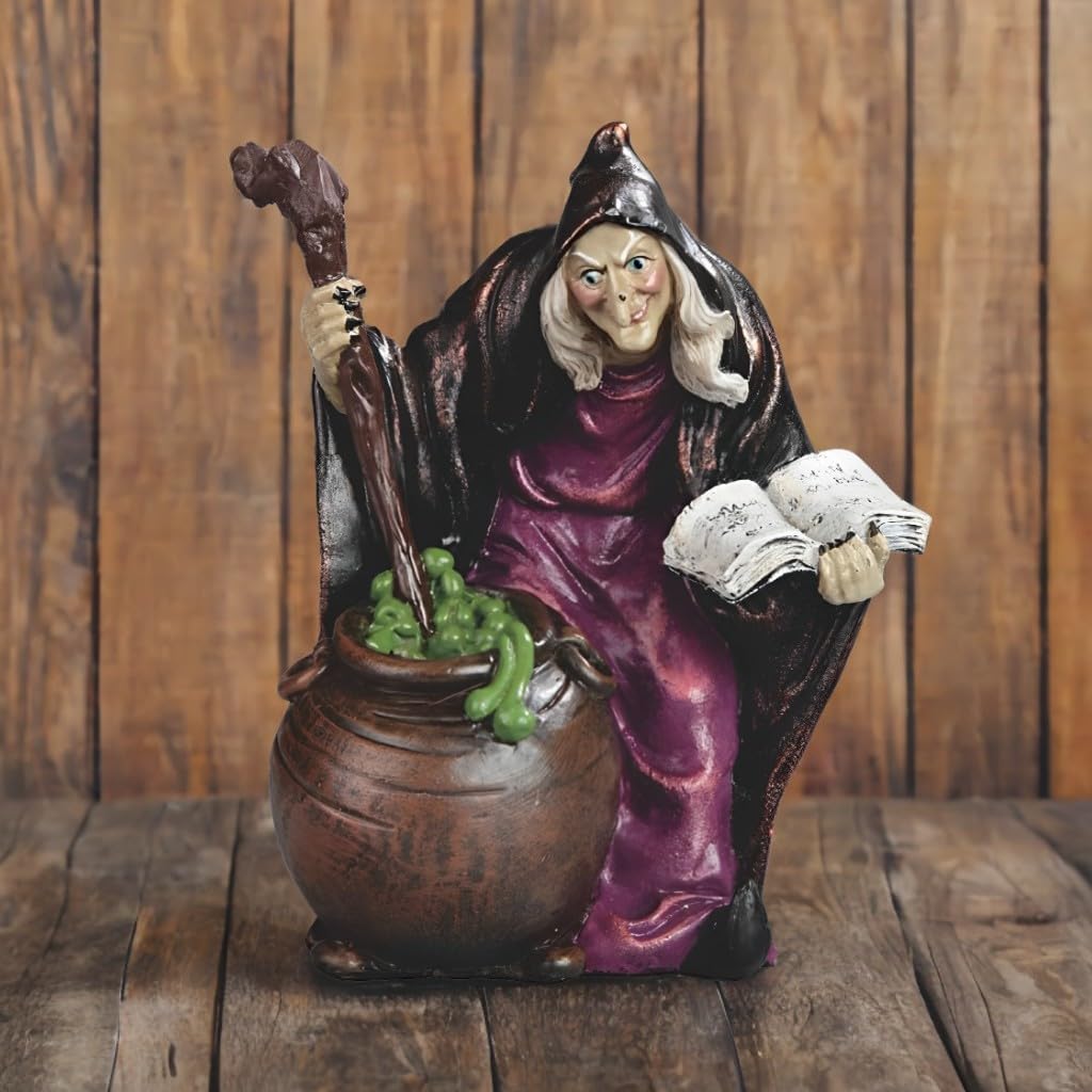 ICE ARMOR Hand Painted 4" H Witch with Cauldron Potion Figurine Statue Sculpture Ornament Decoration Home/Room Decor and Gift Ideas for Housewarming, Holidays and Birthdays Great Collectible Addition