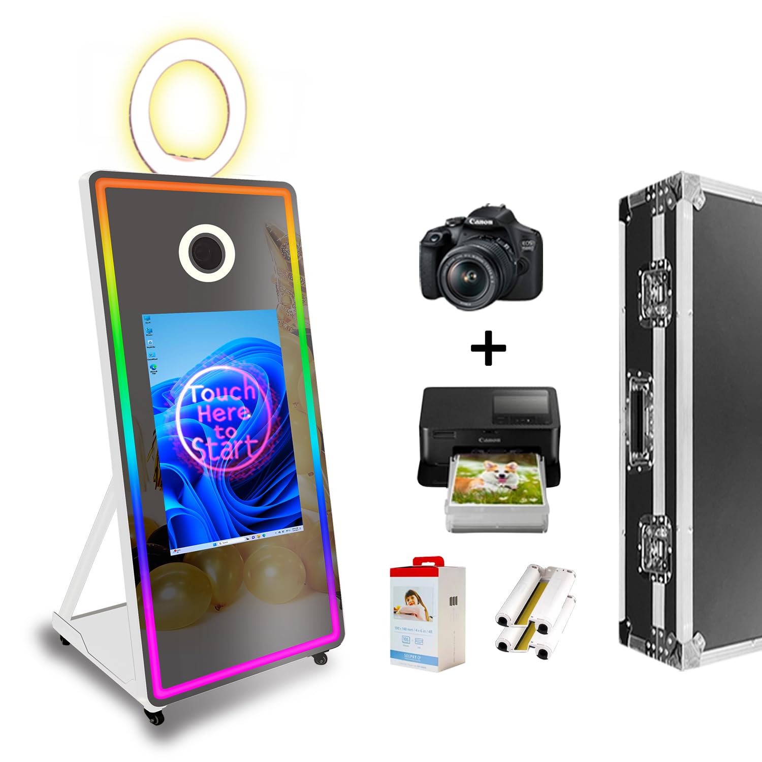 VANYA Mirror Photo Booth 32 inch Touch Screen Mirror Photo Booth Instant Print Magic Mirror Photo Booth (White, 65''Mirror Booth+Camera+Printer)