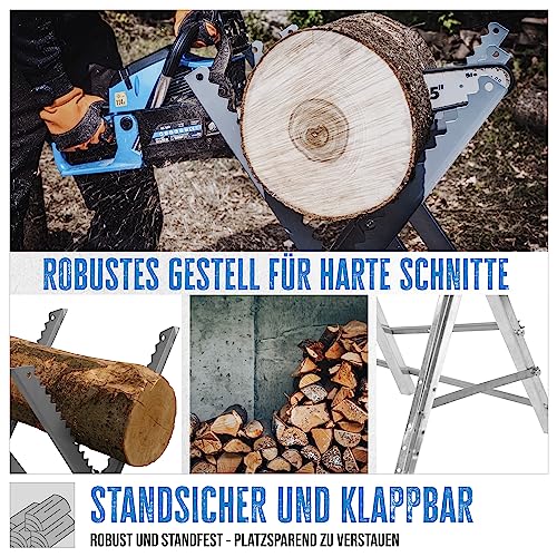 Foto von Güde Sägebock GSB 600-680 (für Brennholz oder Kaminholz max. ø 300 mm, geeignet für Kettensägen jeglicher Art, höhenverstellbar (600-680 mm), mobil einsetzbar, platzsparend zu verstauen)