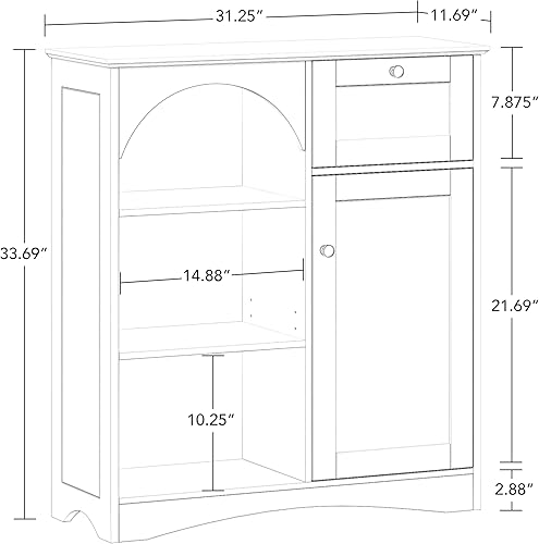 Miniatura 3 de RiverRidge Bristol - Armario de almacenamiento de baño con puerta y cajón individual, organizador blanco con estantes ajustables y diseño arqueado