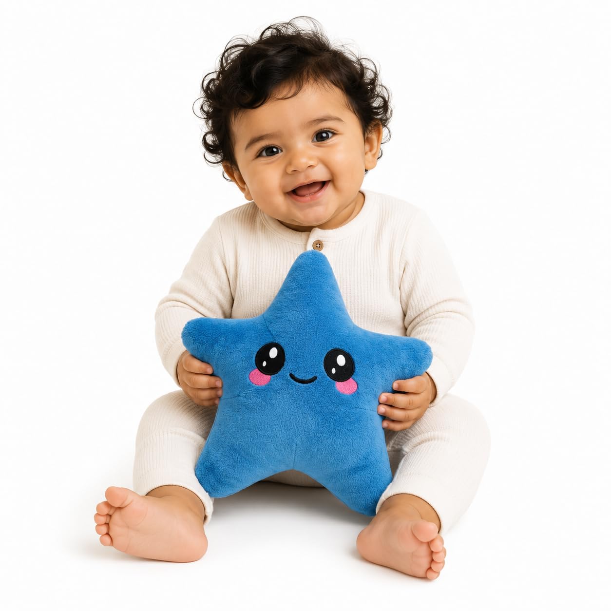 Cute Star Plush Toy for Kids | Ultra Soft Smiley Starfish Stuffed Cushion | Cartoon Shape Comfort Pillow for Baby Boys Girls Decorative Room Accent (Blue)-image-4