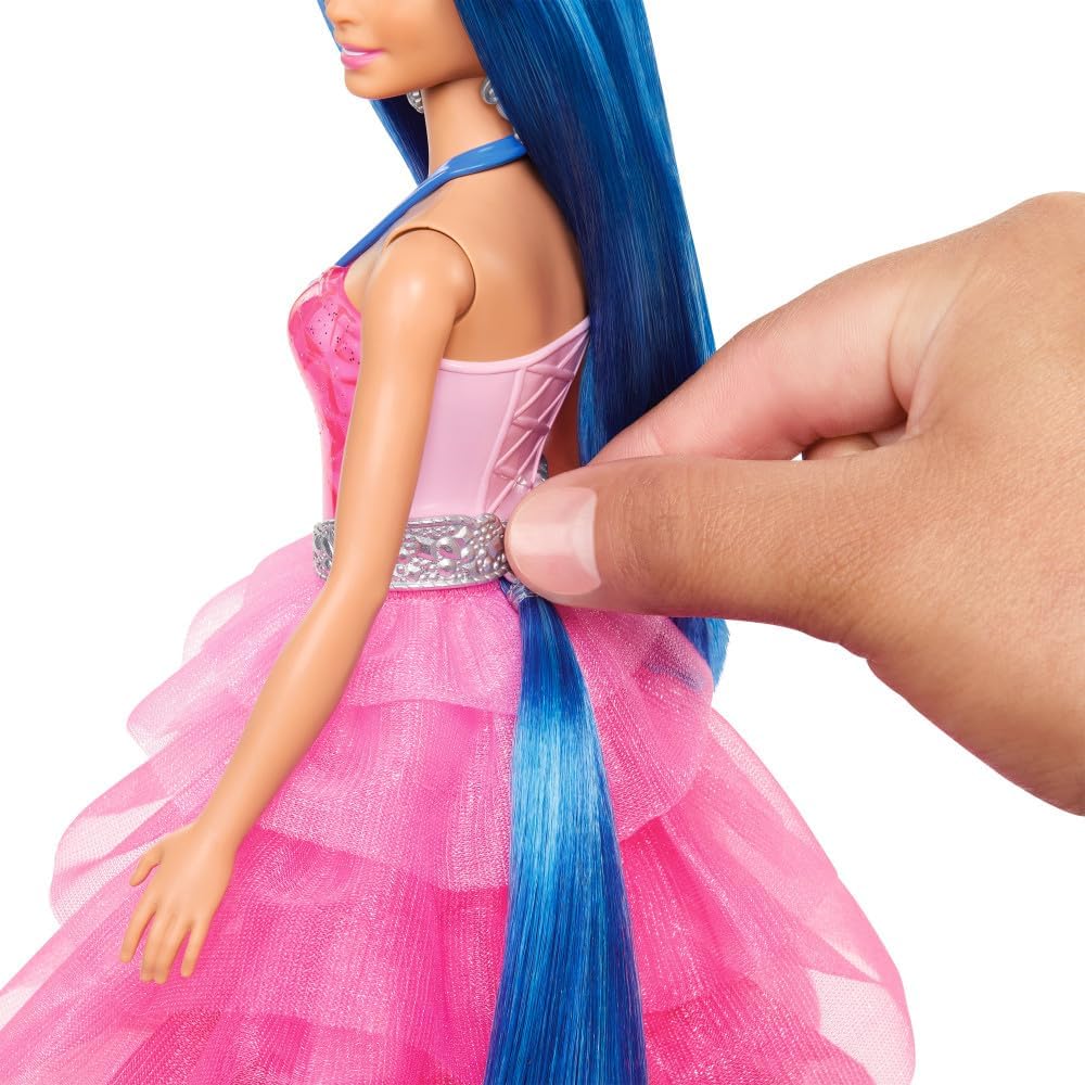 Barbie Unicorn Toy, 65th Anniversary Commemorative Doll with Blue Hair, Pink Gown and Accessories Like Sapphire Wings and Pet Alicorn, HRR16